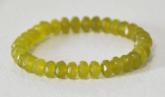 Artisan Loose 5x8mm Yellow Olivine Stretchable Bracelet Rondelle, Faceted 18cm for mens, womens, gf, bf and adults.