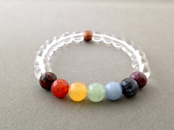 8MM Seven Chakra and Clear Quartz Amplifier Stretch Bead Bracelet for Chakra Balancing and Opening, Metaphysical Healing Code- WAR6224