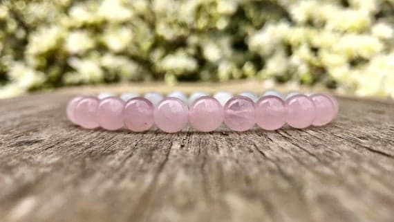 love beach youth 8mm Stretchable Pink & White Moonstone and Madagascar Rose Quartz Bracelet Round, Smooth 7" for mens, womens, gf, bf & Adult.