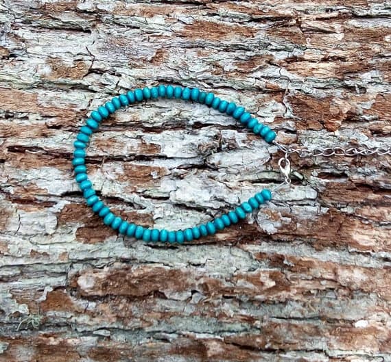 925 sterling silver Personalized Gift 4mm Sky Blue Turquoise stacking Bracelet Rondelle, Smooth 18cm for mens, womens, gf, bf and adults.