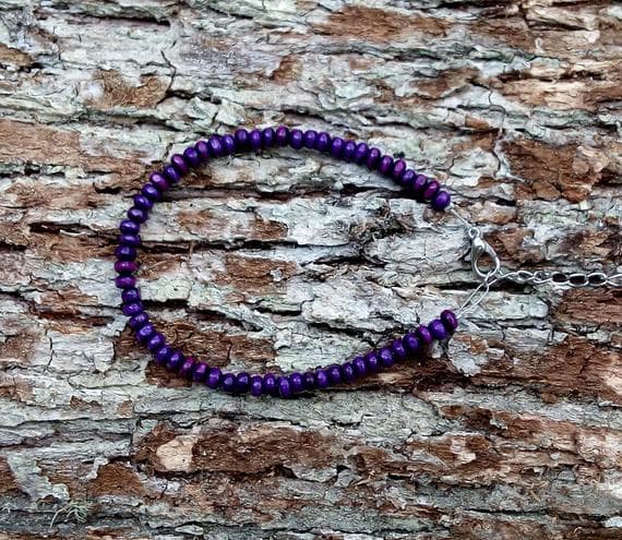 925 sterling silver Artisan Loose 4mm Purple Sandalwood & Turquoise Rainbow stacking Bracelet Rondelle, Smooth 18cm for mens, womens, gf, bf and adults.