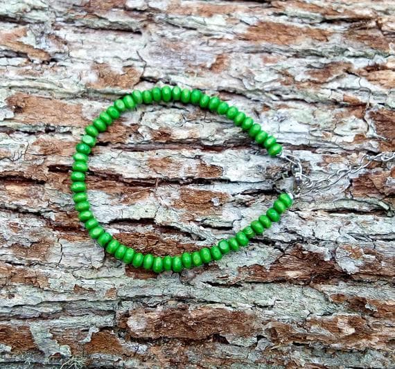 925 sterling silver Rock Gift 4mm Green Sandalwood & Turquoise Rainbow stacking Bracelet Rondelle, Smooth 18cm for mens, womens, gf, bf and adults.