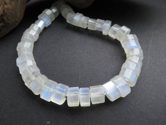 925 sterling Silver Blush Jewelry 10mm stacking Blue Blue fire rainbow moonstone Bracelet Tyre, Faceted 7.5" for mens, womens.