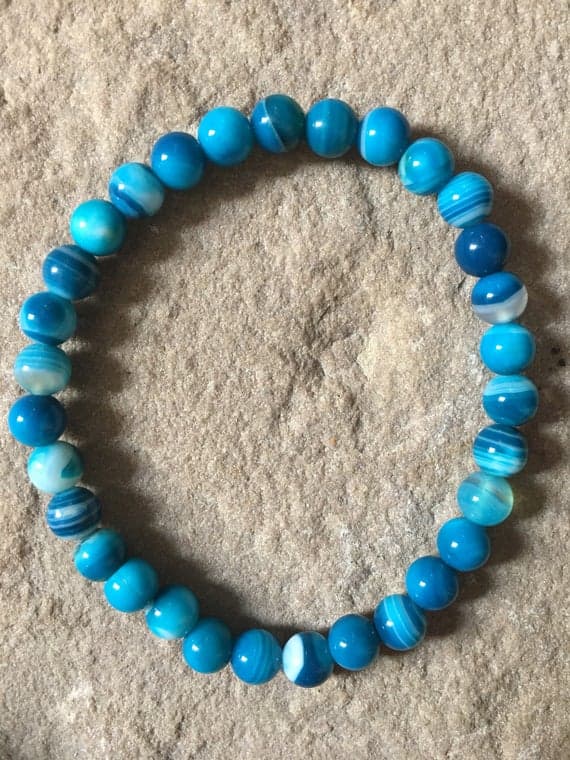Anniversary Gift 6mm Blue Blue agate Stretchable Bracelet Round, Smooth 18cm for mens, womens, gf, bf and adults.