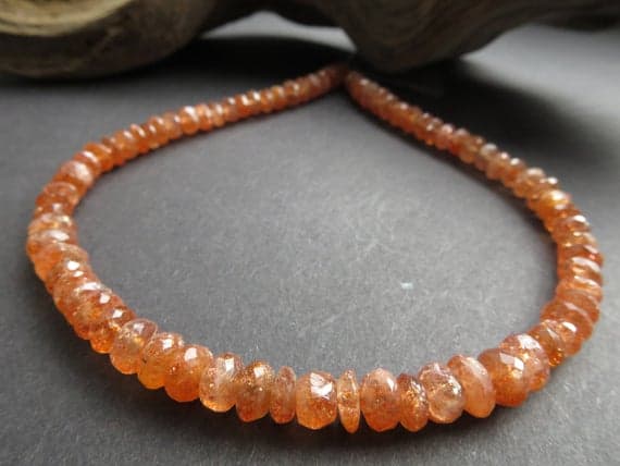 925 sterling Silver Anxiety Gemstone 6mm stacking Orange Sunstone Bracelet Rondelle, Faceted 7" for mens, womens.