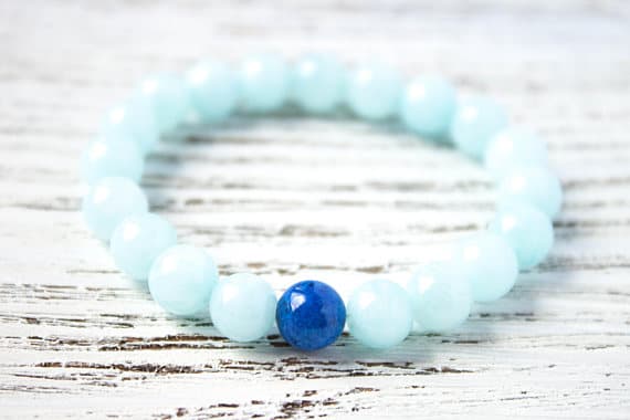 Tender Bracelet Blue Crystals Clear Blue Amazonite Yoga Bracelet Dark Blue Mom Bracelet Cousin Gift Taurus Bracelet Cute Young Girl Bracelet 8mm  Code- WAR9186