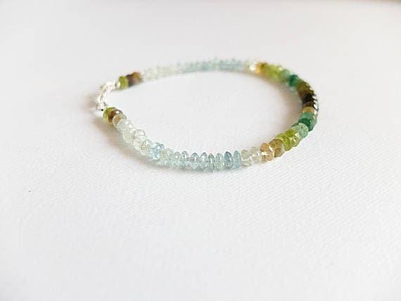 AAA++ Rare Quality Beaded Moss Aquamarine Bracelet, Shaded Moss Aquamarine Jewelry,green tourmaline and emerald, aquamarine, stackable aquamarine bracelet 3 mm Code- TJH87