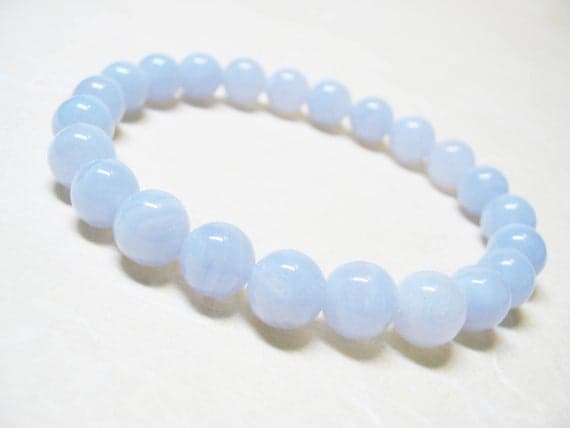 Personalized Gift 8mm Stretchable blue Blue Lace Agate Bracelet Round, Smooth 7" for mens, womens, GF, BF, Adults.