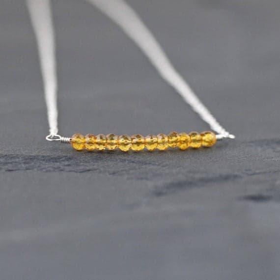 925 sterling Silver Grounding 3.5mm stacking Yellow Citrine Necklace Round, Faceted 16" for mens, womens, gf, bf & Adult.