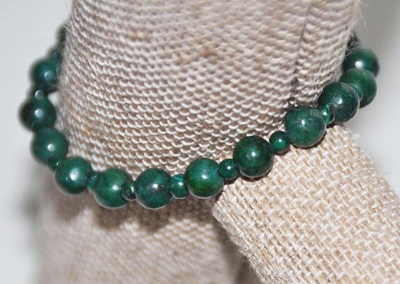 Grounding 6mm Green Malachite & Azurite Stretchable Bracelet Round, Smooth 18cm for mens, womens, gf, bf and adults.