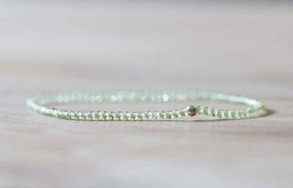 925 sterling silver Jewelry Energy 2mm Green Peridot Stretchable Bracelet Round, Faceted 18cm for mens, womens, gf, bf and adults.