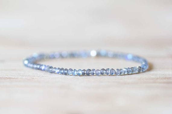 Grounding 3-3.5mm Blue Labradorite Stretchable Bracelet Rondelle, Faceted 18cm for mens, womens, gf, bf and adults.