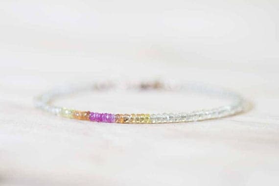 925 sterling silver Bridesmaid Jewelry 2.5-3mm Multi Colour Lemon Quartz & Orange Sapphire stacking Bracelet Rondelle, Faceted 18cm for mens, womens, gf, bf and adults.