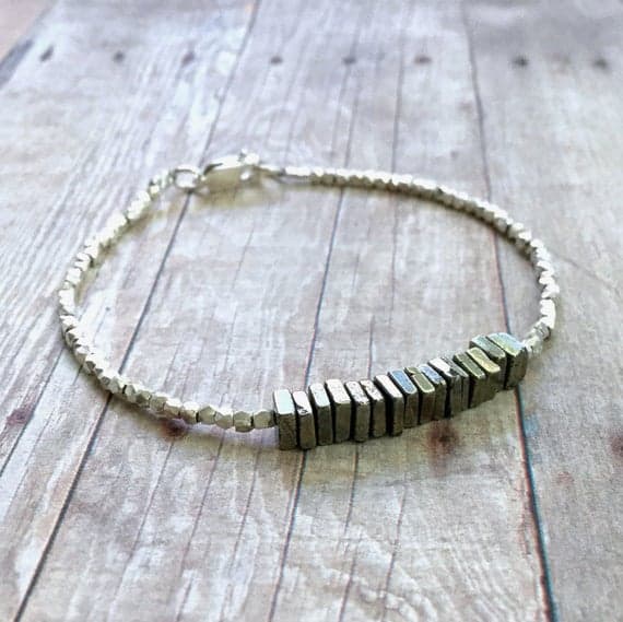 925 sterling silver love beach youth 5mm Multi Colour Natural Pyrite stacking Bracelet Square, Faceted 18cm for mens, womens, gf, bf and adults.