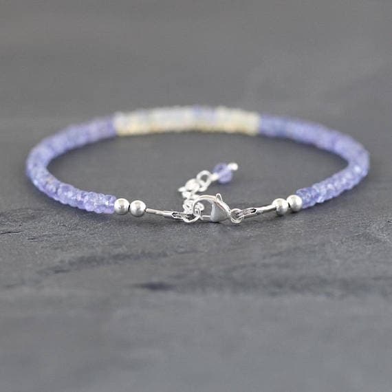 925 sterling Silver Blush Jewelry Silver Helling 3.5mm stacking Blue Ethiopian Welo Opal & Tanzanite Bracelet Rondelle, Faceted 7" for mens, womens, gf, bf & Adult.