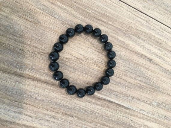 memorial gift 10mm Stretchable Black Black Onyx  Bracelet Round, Smooth 7.5" for mens, womens, gf, bf & Adult.
