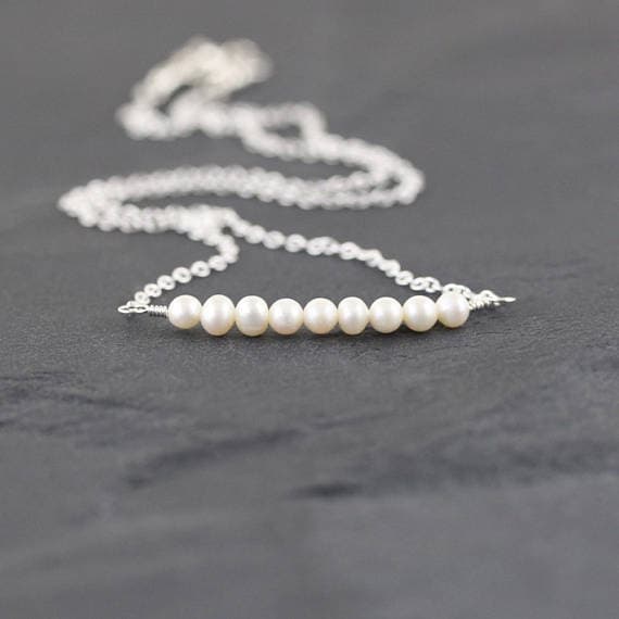 925 sterling Silver Anniversary Gift 3mm stacking White Freshwater Pearl Necklace Round, Smooth 16" for mens, womens, gf, bf & Adult.