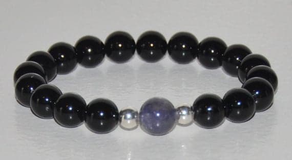 925 sterling silver Positive Energy 10mm Multi Colour Tourmaline & Tanzanite  Stretchable Bracelet Round, Smooth 18cm for mens, womens, gf, bf and adults.