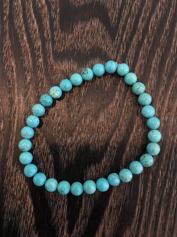 Anniversary Gift 6mm Stretchable Blue Turquoise Bracelet Round, Smooth 7" for mens, womens, gf, bf & Adult.