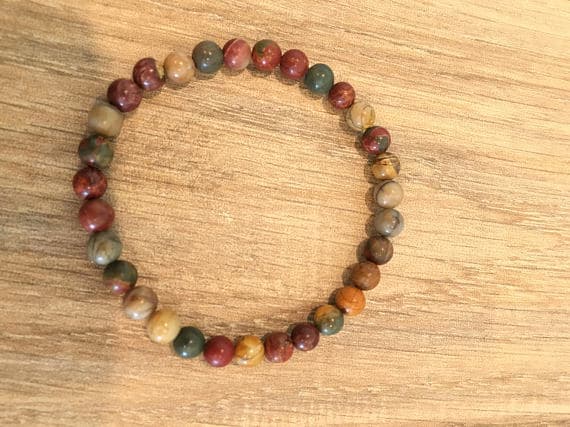 Galaxy Jewelry 6mm Stretchable Multi Natural Picasso Jasper Bracelet Round, Smooth 7" for mens, womens, gf, bf & Adult.