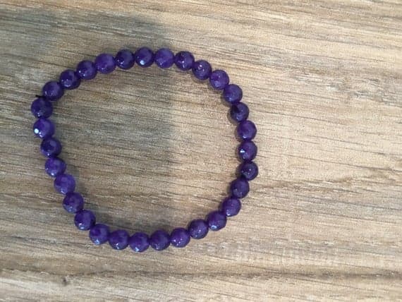 Bridesmaid Jewelry 6mm Stretchable Purple Amethyst Bracelet Round, Faceted 7" for mens, womens, gf, bf & Adult.