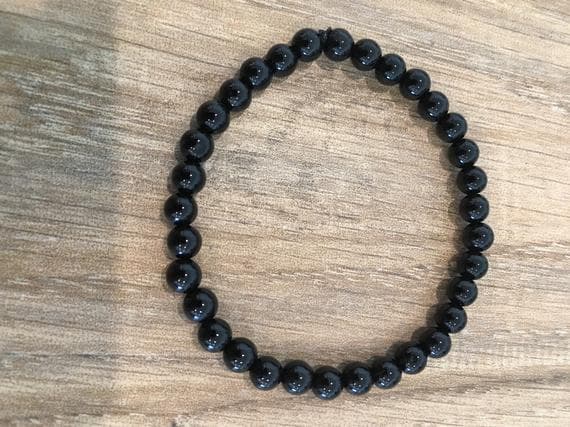 Positive Energy 6mm Stretchable Black Black Onyx Bracelet Round, Smooth 7" for mens, womens, gf, bf & Adult.