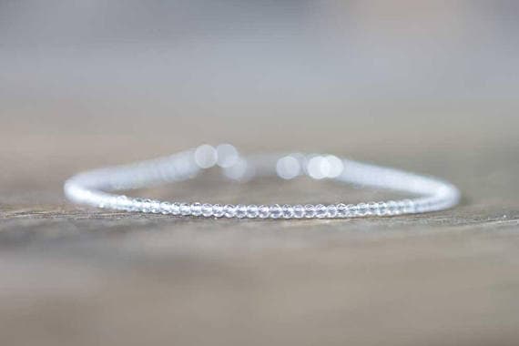 925 sterling silver Wholesale 2-2.5mm White Clear Quartz  stacking Bracelet Round, Smooth 18cm for mens, womens, gf, bf and adults.