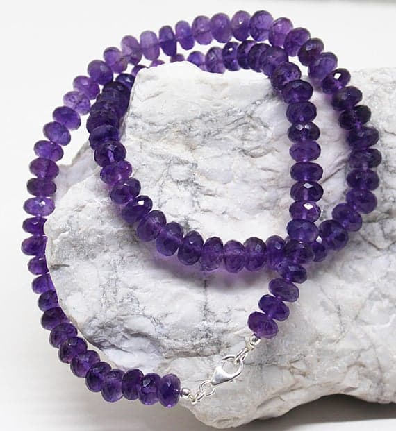 purple amethyst necklace rondelle faceted 18.5'strand gemstone beads, jewelry supplies for jewelry making, bulk beads, for meditation jewellery for Reiki Healing  gemstone 8-9mm