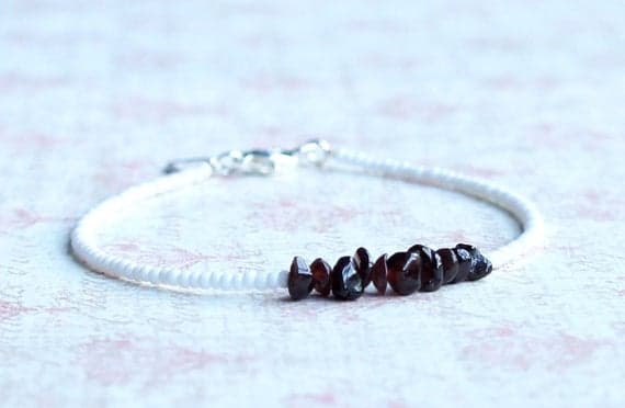 Garnet Bracelet, White Seed Bead Bracelet, Stacking Bracelet, Gemstone Bracelet, Simple Bracelet, Beaded Bracelet, Minimalist Bracelet  Code- WAR9108