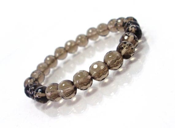 Anxiety Relief Calming 8mm Stretchable Brown Smoky Quartz Bracelet Round, Faceted 7" for mens, womens.