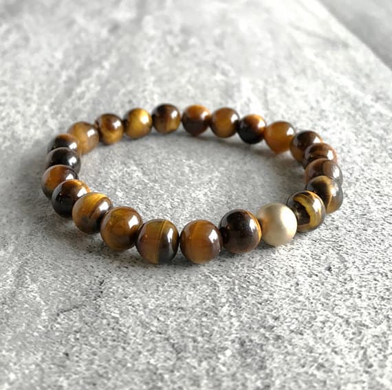 Rose Gold Handmade Beaded 8mm Multi Colour Tiger's Eye Stretchable Bracelet Round, Smooth 18cm for mens, womens, gf, bf and adults.
