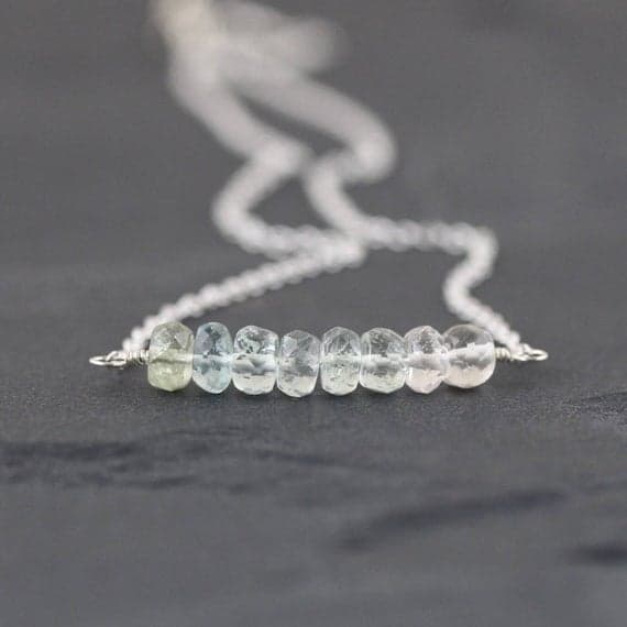 925 sterling Silver Blush Jewelry 5-5.5mm stacking Aqua Moss Aquamarine Necklace Rondelle, Faceted 16" for mens, womens, gf, bf & Adult.