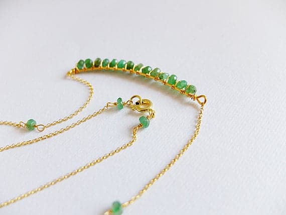 AAA++ Rare Quality Green Emerald necklace,genuine Emerald jewelry,Gold  filled minimalist jewelry,Emerald beaded necklace, bohemian jewelry,emerlald bar beaded 3-4 mm Code- TJH232