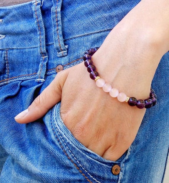 Natural 8mm Multi Colour AMETHIST CAT EYE  Stretchable Bracelet Round, Smooth 18cm for mens, womens, gf, bf and adults.