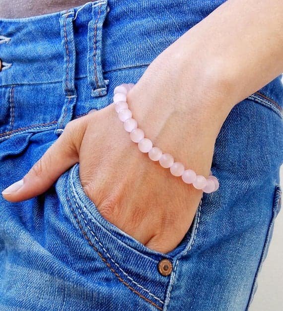 Anxiety Gemstone 8mm Pink CAT EYE  Stretchable Bracelet Round, Smooth 18cm for mens, womens, gf, bf and adults.