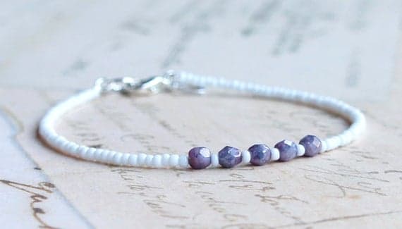 Purple And White Seed Bead Bracelet, Stacking Bracelet, Beaded Bracelet, Minimalist Bracelet, Dainty Bracelet, Delicate Bracelet 3-5mm Code- WAR9107