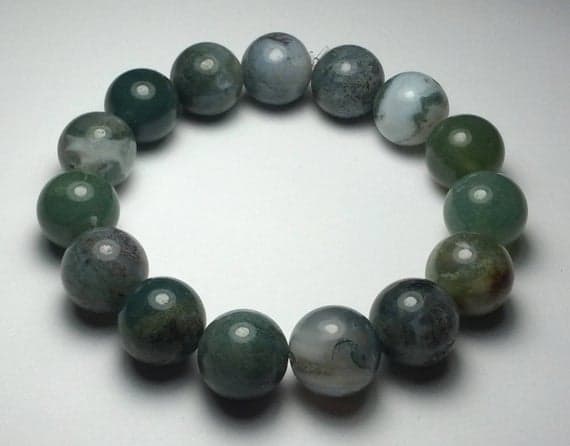 good luck gift 12mm Green Moss Agate Stretchable Bracelet Round, Smooth 18cm for mens, womens, gf, bf and adults.
