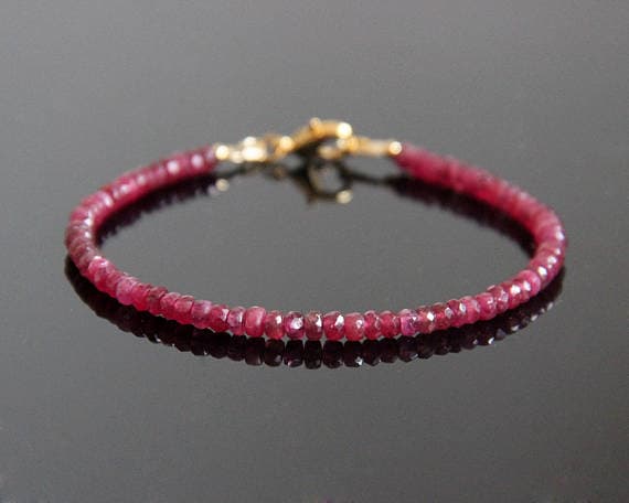 Ruby Bracelet - Genuine Ruby Bracelet, Ruby Bead Bracelet, Ruby Beaded Bracelet, July Birthstone Bracelet, Ruby Stacking Bracelet 3.2 - 3.8mm Code- WAR6065