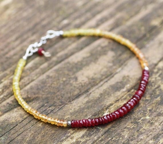 925 sterling Silver Empath Protection Silver Helling 3-4mm stacking Multi Sapphire , Ruby Bracelet Rondelle, Faceted 7" for mens, womens, gf, bf & Adult.