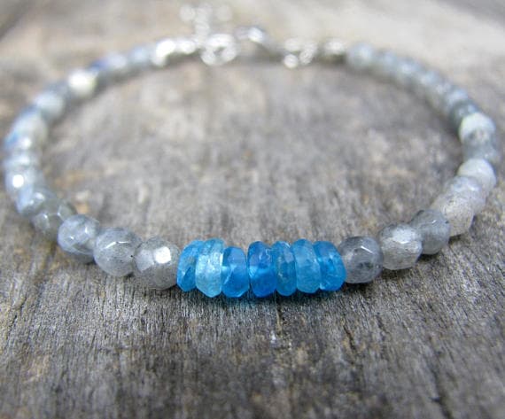 Tanzanite Labradorite Bracelet, Tiny Blue Gray Gemstones Bracelet, Gemstones Jewelry, Dainty Sterling Silver Bracelet 4mm  Code- WAR6601