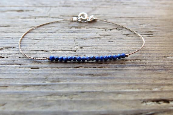 24k gold Plated Positive Energy 2-3mm stacking Blue lapis lazuli Bracelet Round, Faceted 7" for mens, womens, gf, bf & Adult.