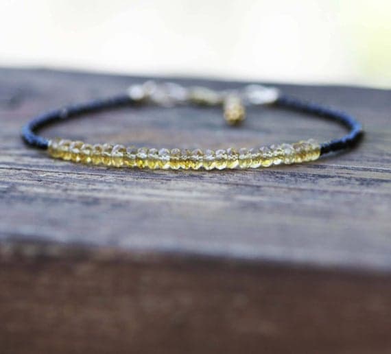 925 sterling Silver Positive Energy 3-3.5mm stacking Black & Yellow Black Spinel and Citrine Bracelet Rondelle, Faceted 7" for mens, womens, gf, bf & Adult.