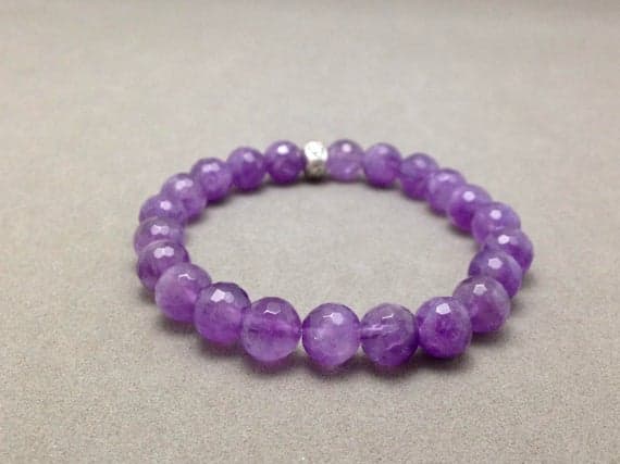 Faceted Amethyst & Karen Hill Tribe Stretch Bead Bracelet for Spiritual Awareness and Growth, Sobriety and Healing 8mm Code- WAR6228