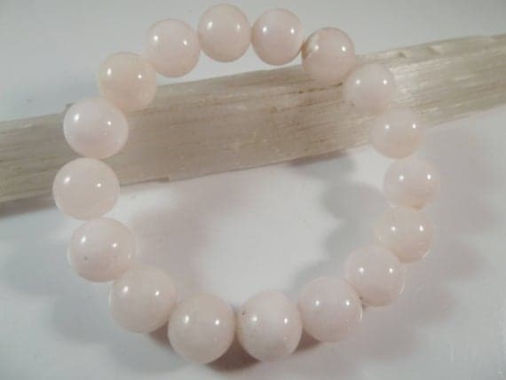 Empath Protection 12mm Stretchable Pink Pink Mangano Calcite  Bracelet Round, Smooth 7.5" for mens, womens, gf, bf & Adult.