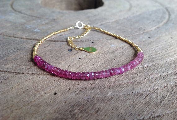 Pink Tourmaline Bracelet Gold Vermeil Womens Bracelet Gemstone Dainty Ombre Pink 3 to 4 mm Code- WAR6361