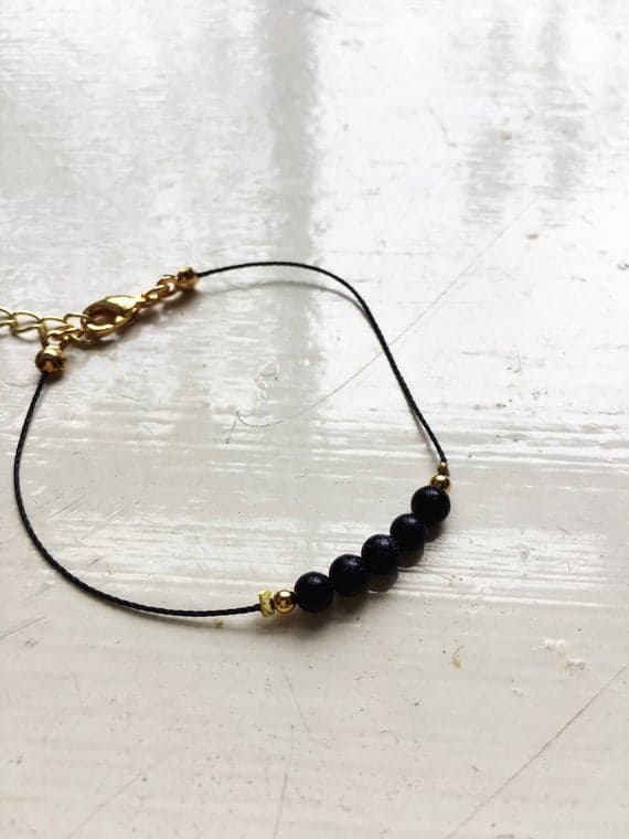 BLUE GOLDSTONE gemstone bead friendship bracelet. dainty bracelet - beaded bracelet - minimal bracelet - bead bar bracelet - gemstone blue 4mm Code- WAR9076