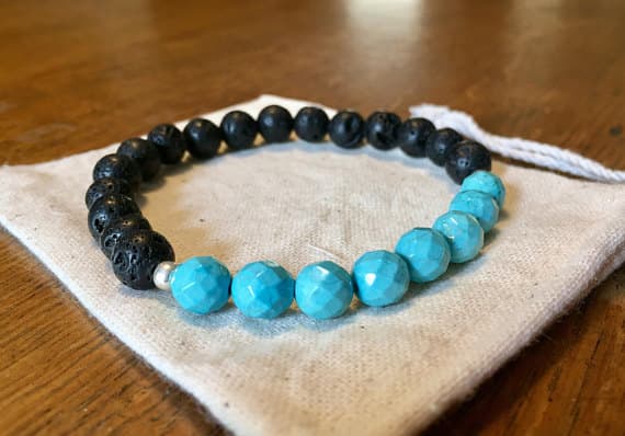 Wholesale 8mm Stretchable Black & Blue lava bead and turquoise howlite Bracelet Round, Faceted 7" for mens, womens.
