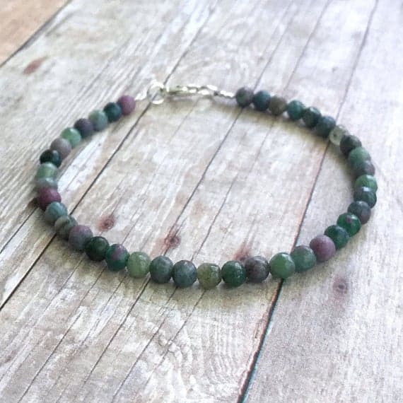 925 sterling silver Grounding 4mm Multi Colour Ruby & Kyanite stacking Bracelet Round, Smooth 18cm for mens, womens, gf, bf and adults.