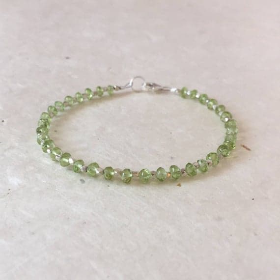 Peridot Karen Hill Tribe Thai Silver Beaded Bracelet, Sundance Style, August Birthstone, August Birthday, Dainty Bracelet, Layering Bracelet 2-4mm Code- WAR6476