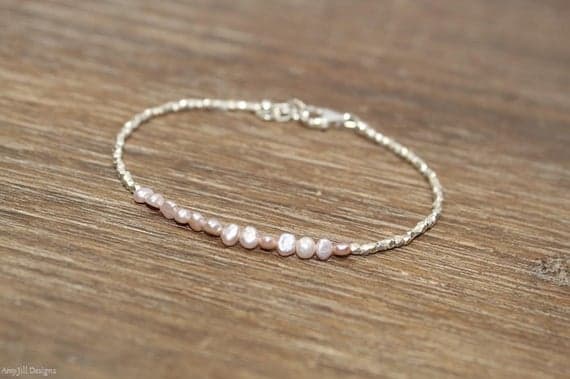 925 sterling Silver Blush Jewelry Silver Helling 3mm stacking Pink Pink Freshwater Pearl  Bracelet oval, Smooth 7" for mens, womens, gf, bf & Adult.